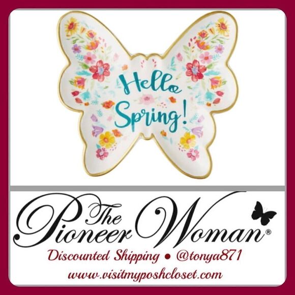 🦋 New Pioneer Woman Floral Ceramic Butterfly Trinket Tray - Picture 1 of 6
